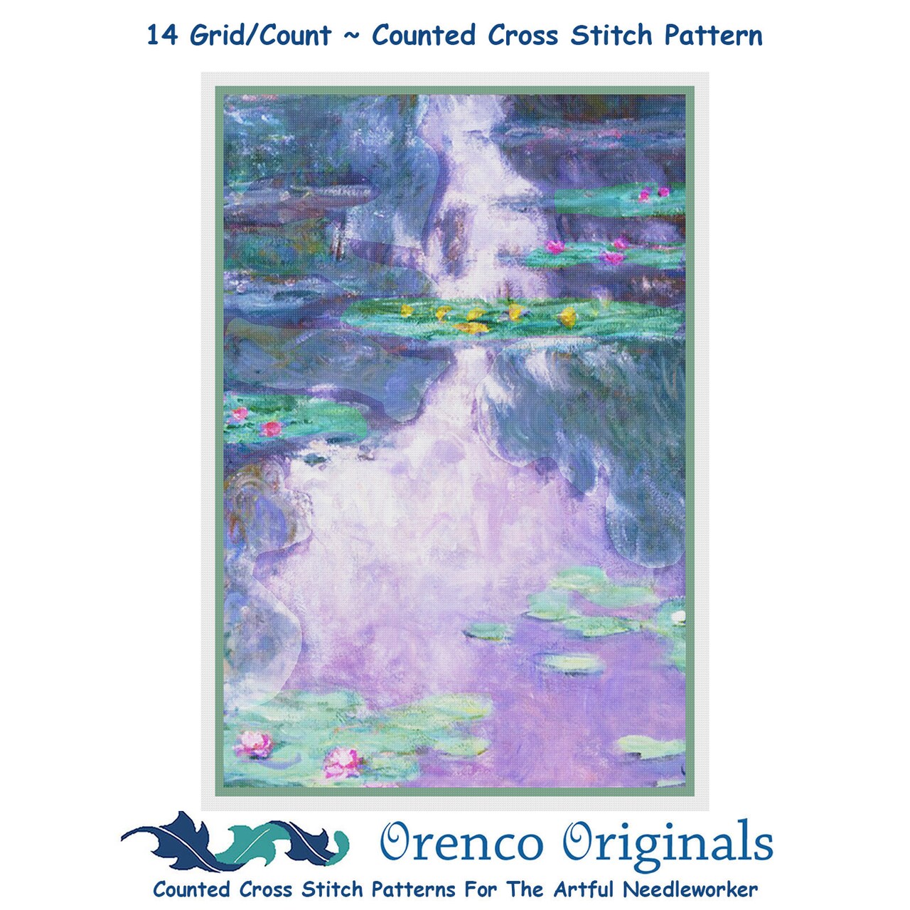 Water Lilies 1909 inspired by Claude Monet's impressionist painting Counted Cross Stitch Pattern